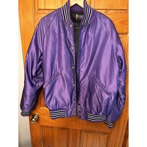 Vintage Butwin Purple Satin Varsity Jacket Adult Large USA Snap Front Preppy